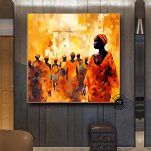 Afrikalı Amerikalı Soyut Resim Konsepti; Renkli Afrika Kültürü Kanvas; Ekstra Büyük Soyut Duvar Sana 40x40 cm