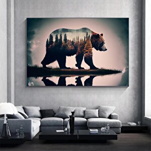 Ayı Kanvas Duvar Sanatı; Ağaç Manzaralı Kanvas Boyama; Kahverengi Ayı Tablosu; Modern Ev Dekoru; Asm