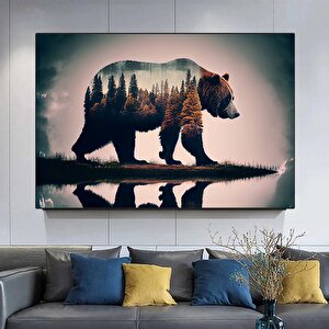 Ayı Kanvas Duvar Sanatı; Ağaç Manzaralı Kanvas Boyama; Kahverengi Ayı Tablosu; Modern Ev Dekoru; Asm