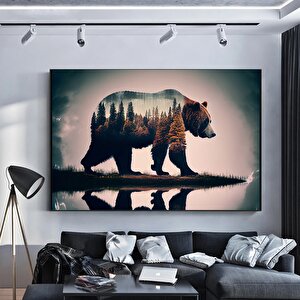 Ayı Kanvas Duvar Sanatı; Ağaç Manzaralı Kanvas Boyama; Kahverengi Ayı Tablosu; Modern Ev Dekoru; Asm 100x150 cm