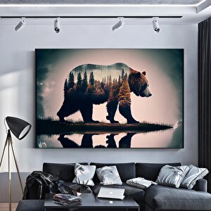 Ayı Kanvas Duvar Sanatı; Ağaç Manzaralı Kanvas Boyama; Kahverengi Ayı Tablosu; Modern Ev Dekoru; Asm 80x160 cm