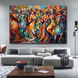 Dans Eden Kadınlar Kanvas Baskı, Kadın Dansı Renkli Duvar Dekoru 80x160 cm