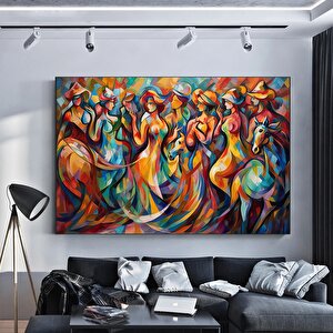 Dans Eden Kadınlar Kanvas Baskı, Kadın Dansı Renkli Duvar Dekoru 80x160 cm