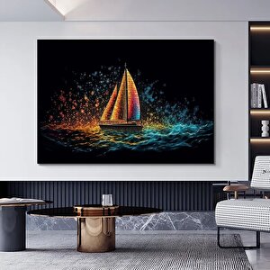 Tekne Kanvası; Altın Gemiler Resmi; Soyut Yelkenli Duvar Sanatı; Yelkenli Baskısı; Dokulu Kanvas; Si 70x150 cm