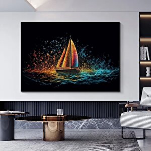 Tekne Kanvası; Altın Gemiler Resmi; Soyut Yelkenli Duvar Sanatı; Yelkenli Baskısı; Dokulu Kanvas; Si 50x70 cm