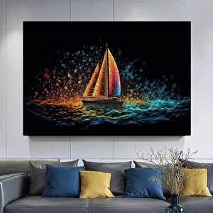 Tekne Kanvası; Altın Gemiler Resmi; Soyut Yelkenli Duvar Sanatı; Yelkenli Baskısı; Dokulu Kanvas; Si 50x70 cm