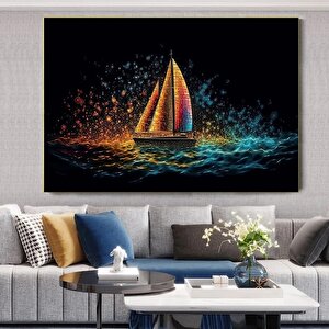 Tekne Kanvası; Altın Gemiler Resmi; Soyut Yelkenli Duvar Sanatı; Yelkenli Baskısı; Dokulu Kanvas; Si