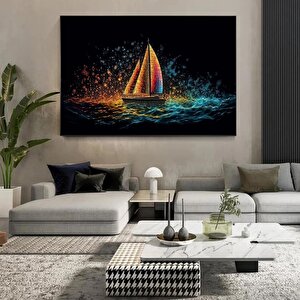 Tekne Kanvası; Altın Gemiler Resmi; Soyut Yelkenli Duvar Sanatı; Yelkenli Baskısı; Dokulu Kanvas; Si