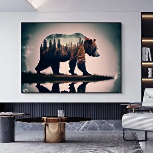 Ayı Kanvas Duvar Sanatı; Ağaç Manzaralı Kanvas Boyama; Kahverengi Ayı Tablosu; Modern Ev Dekoru; Asm 80x150 cm