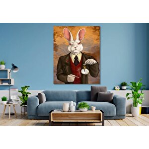 Bay Tavşan Kanvası, Alice Harikalar Diyarında Temalı Modern Karikatür Tavşan Baskısı