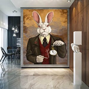 Bay Tavşan Kanvası, Alice Harikalar Diyarında Temalı Modern Karikatür Tavşan Baskısı 100x150 cm