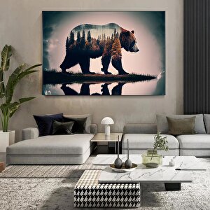 Ayı Kanvas Duvar Sanatı; Ağaç Manzaralı Kanvas Boyama; Kahverengi Ayı Tablosu; Modern Ev Dekoru; Asm 60x90 cm