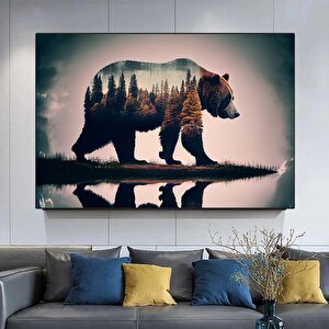 Ayı Kanvas Duvar Sanatı; Ağaç Manzaralı Kanvas Boyama; Kahverengi Ayı Tablosu; Modern Ev Dekoru; Asm