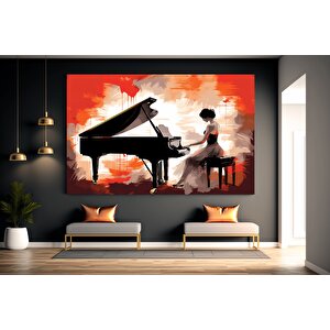Piyano Çalan Kadın Kanvası, Renkli Müzik Temalı Ev Dekoru 50x70 cm
