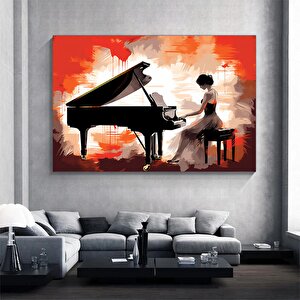 Piyano Çalan Kadın Kanvası, Renkli Müzik Temalı Ev Dekoru