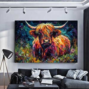Renkli Highland İneği Kanvas Duvar Sanatı; İskoç Highland İneği Baskısı; Ev Dekoru 90x150 cm
