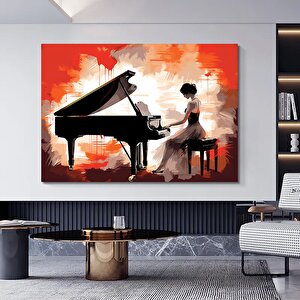 Piyano Çalan Kadın Kanvası, Renkli Müzik Temalı Ev Dekoru 20x30 cm