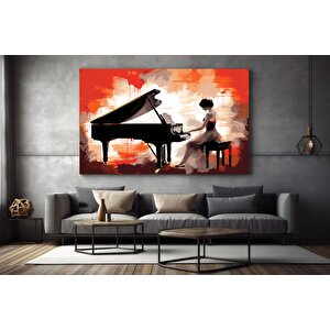Piyano Çalan Kadın Kanvası, Renkli Müzik Temalı Ev Dekoru