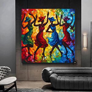 Afrikalı Kadın Dansçılar Kanvas Tablosu; Çerçeveli Ahşap Tablo; Zarif Dansçılar; Yüksek Kaliteli Ev