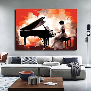 Piyano Çalan Kadın Kanvası, Renkli Müzik Temalı Ev Dekoru 120x180 cm