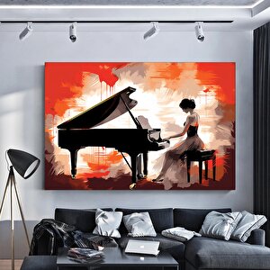 Piyano Çalan Kadın Kanvası, Renkli Müzik Temalı Ev Dekoru