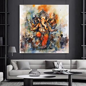 Harika Ganesha Duvar Sanatı – Soyut Duvar Sanatı, Renkli İlham Veren Ganesha Kanvas Tablosu 70x70 cm