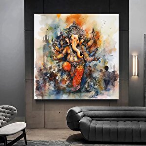 Harika Ganesha Duvar Sanatı – Soyut Duvar Sanatı, Renkli İlham Veren Ganesha Kanvas Tablosu 70x70 cm