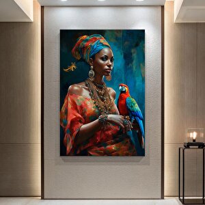 Afrikalı Kadın Ve Papağan Kanvası, Dokulu Soyut Kadın Baskısı