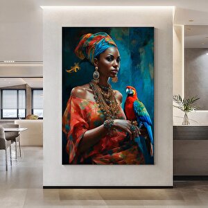 Afrikalı Kadın Ve Papağan Kanvası, Dokulu Soyut Kadın Baskısı