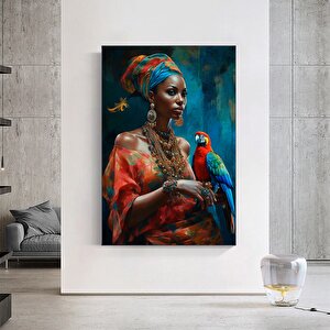 Afrikalı Kadın Ve Papağan Kanvası, Dokulu Soyut Kadın Baskısı