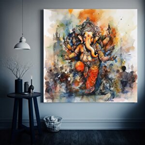 Harika Ganesha Duvar Sanatı – Soyut Duvar Sanatı, Renkli İlham Veren Ganesha Kanvas Tablosu