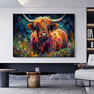 Renkli Highland İneği Kanvas Duvar Sanatı; İskoç Highland İneği Baskısı; Ev Dekoru 80x160 cm