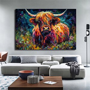 Renkli Highland İneği Kanvas Duvar Sanatı; İskoç Highland İneği Baskısı; Ev Dekoru 80x160 cm