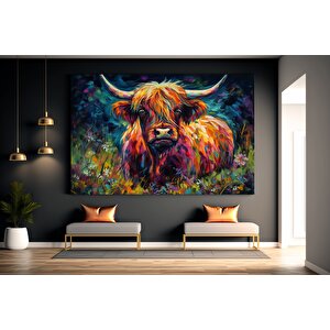 Renkli Highland İneği Kanvas Duvar Sanatı; İskoç Highland İneği Baskısı; Ev Dekoru