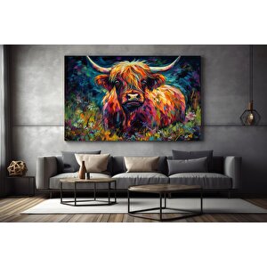 Renkli Highland İneği Kanvas Duvar Sanatı; İskoç Highland İneği Baskısı; Ev Dekoru