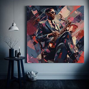Saksafon Çalan Afrikalı Erkek Kanvas Tablo
