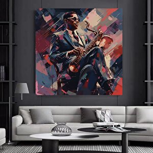 Saksafon Çalan Afrikalı Erkek Kanvas Tablo 40x40 cm