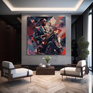 Saksafon Çalan Afrikalı Erkek Kanvas Tablo 40x40 cm