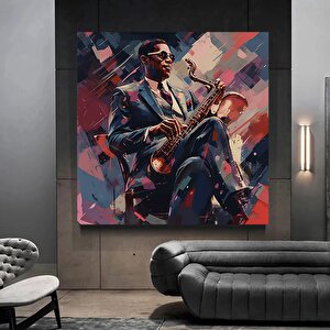 Saksafon Çalan Afrikalı Erkek Kanvas Tablo 40x40 cm