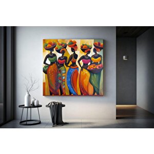 Bağlarında Meyve Sepeti Taşıyan Kadınlar Tablosu; Kadın Duvar Sanatı; Renkli Kadın Tablosu; Afrikalı