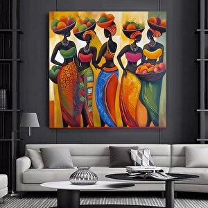 Bağlarında Meyve Sepeti Taşıyan Kadınlar Tablosu; Kadın Duvar Sanatı; Renkli Kadın Tablosu; Afrikalı 80x80 cm