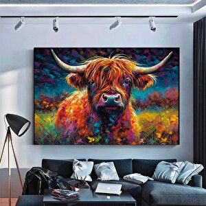 Renkli Boyanmış İskoç Dağ İneği Sanatı, Ev Dekoru İçin Kanvas Baskı 90x180 cm