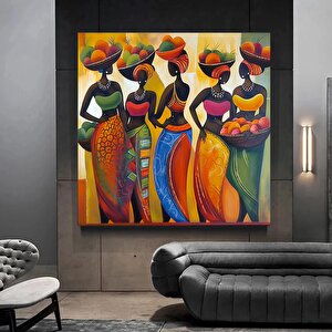 Bağlarında Meyve Sepeti Taşıyan Kadınlar Tablosu; Kadın Duvar Sanatı; Renkli Kadın Tablosu; Afrikalı 70x70 cm