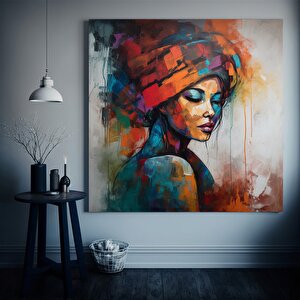 Renkli Kadın Kanvas Sanatı – Modern Kadın Tablo Baskısı, Moda Dekor, Duvar Sanatı 50x50 cm