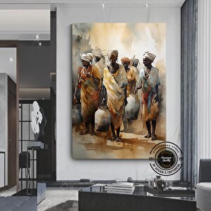 Afrikalı Kabile Kanvas Posteri; Savana Ev Dekoru; Afrika Stili 50x70 cm