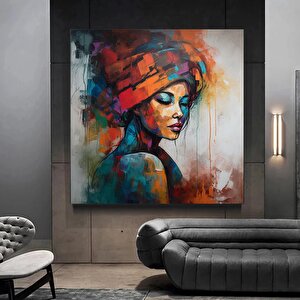 Renkli Kadın Kanvas Sanatı – Modern Kadın Tablo Baskısı, Moda Dekor, Duvar Sanatı 120x120 cm