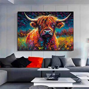 Renkli Boyanmış İskoç Dağ İneği Sanatı, Ev Dekoru İçin Kanvas Baskı 80x160 cm