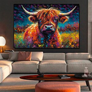 Renkli Boyanmış İskoç Dağ İneği Sanatı, Ev Dekoru İçin Kanvas Baskı 80x160 cm