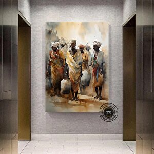 Afrikalı Kabile Kanvas Posteri; Savana Ev Dekoru; Afrika Stili 60x120 cm