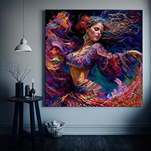 İspanyol Geleneksel Dansçı Kadın Kanvas Tablo – Dans Eden Kadın Poster Baskı 120x120 cm